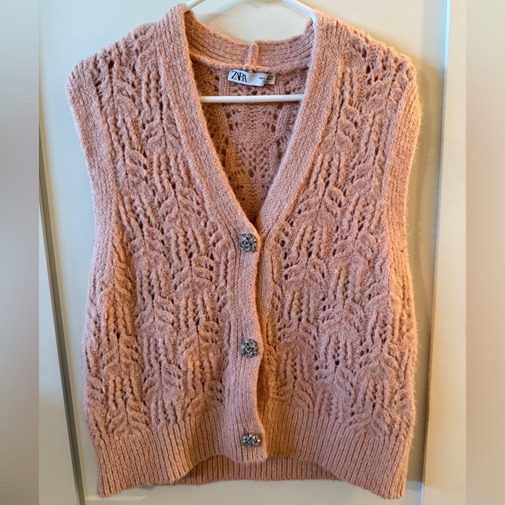 Blush Pink Knit Sweater Vest, Size S by Zara